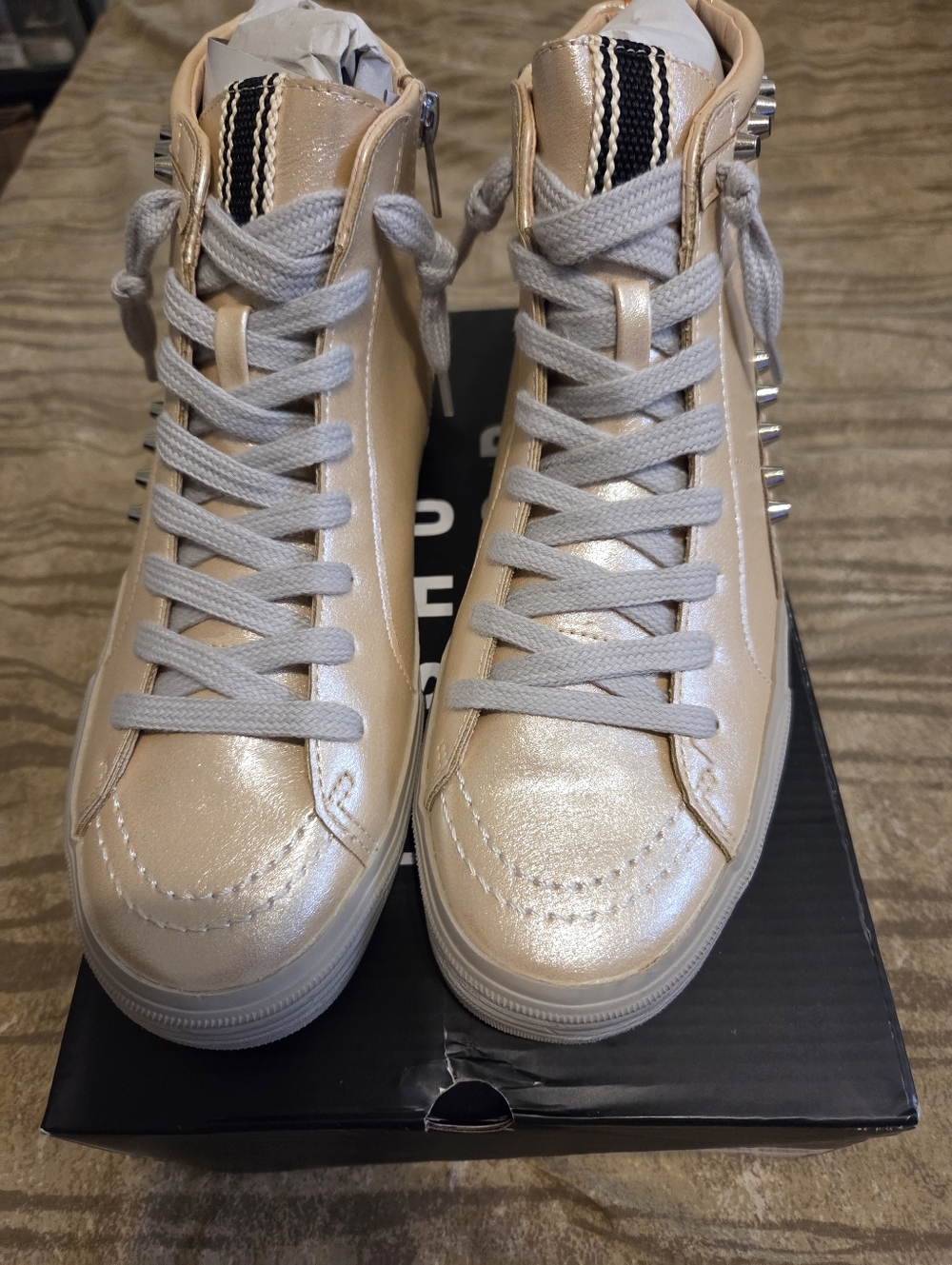 ShuShop Metallic Champagne High-Top Lace-Up Sneakers